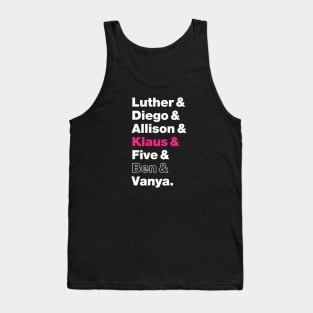 Umbrella Academy Character Names - Pink Klaus Hargreeves, Ben Hargreeves Outline Tank Top